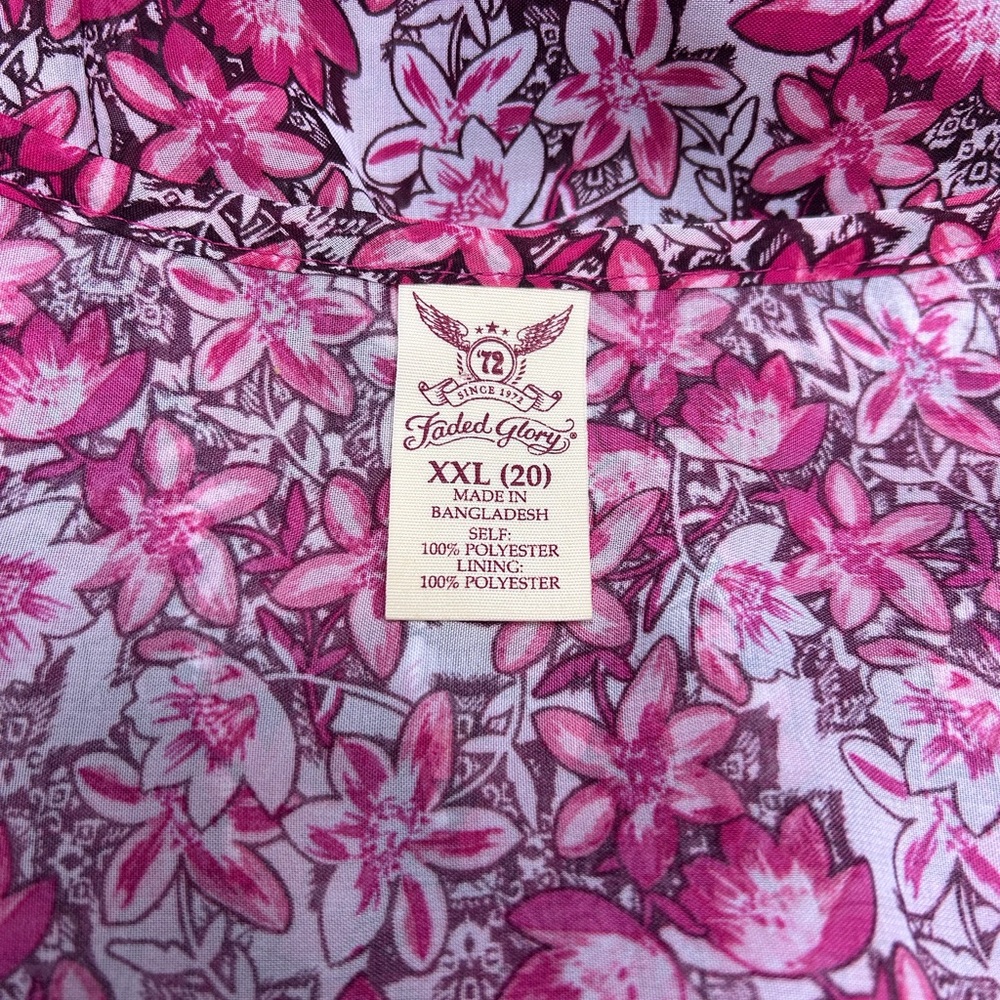 Faded Glory Women’s Sleeveless Blouse Casual Pink Floral Bohemian Ruffle XXL - Picture 7 of 10